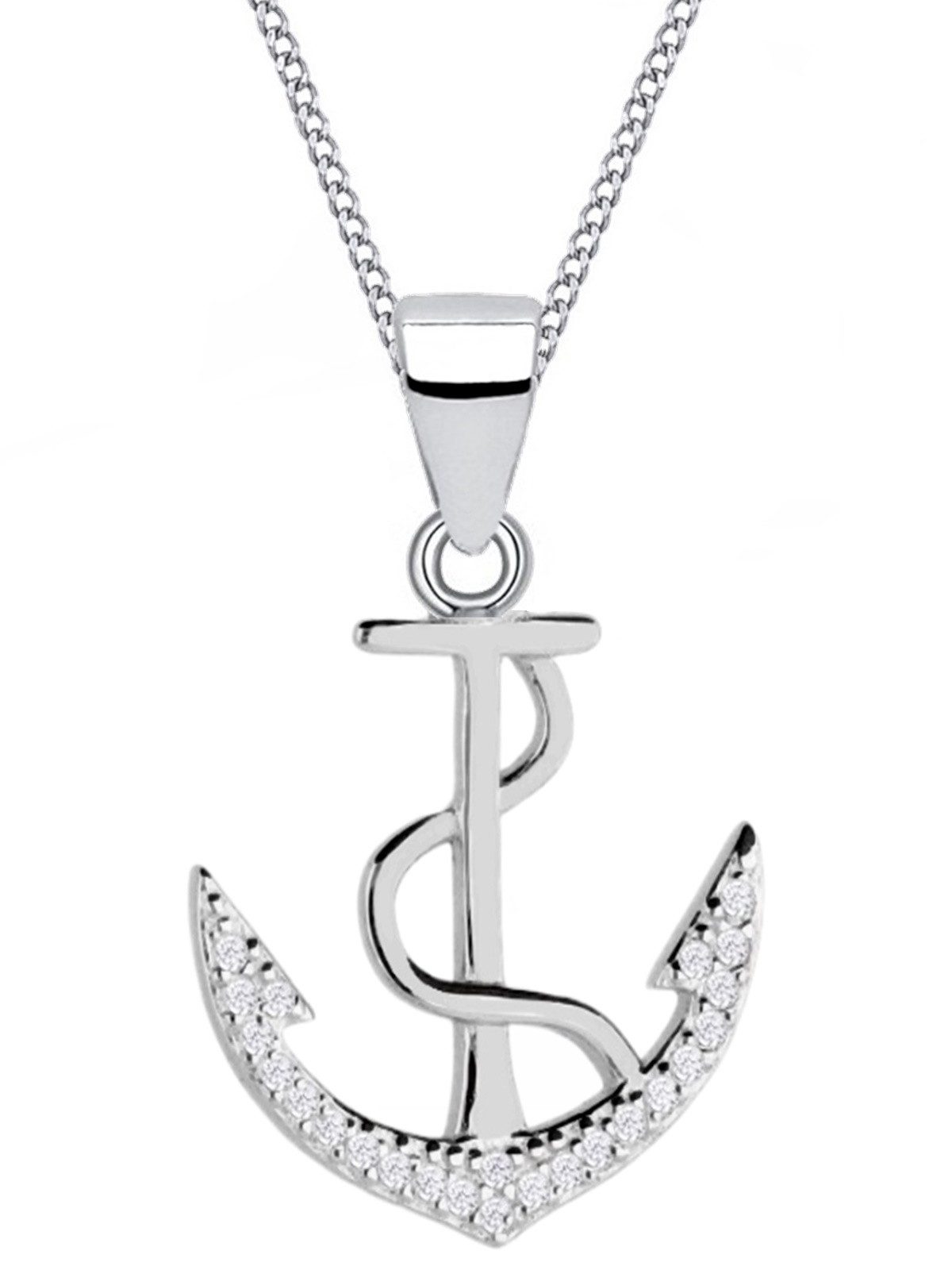 Silberne Anker Kette mit Anhänger aus 925 Silber mit Steine Bild 1