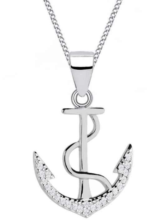 Silberne Anker Kette mit Anhänger aus 925 Silber mit Steine Bild 1
