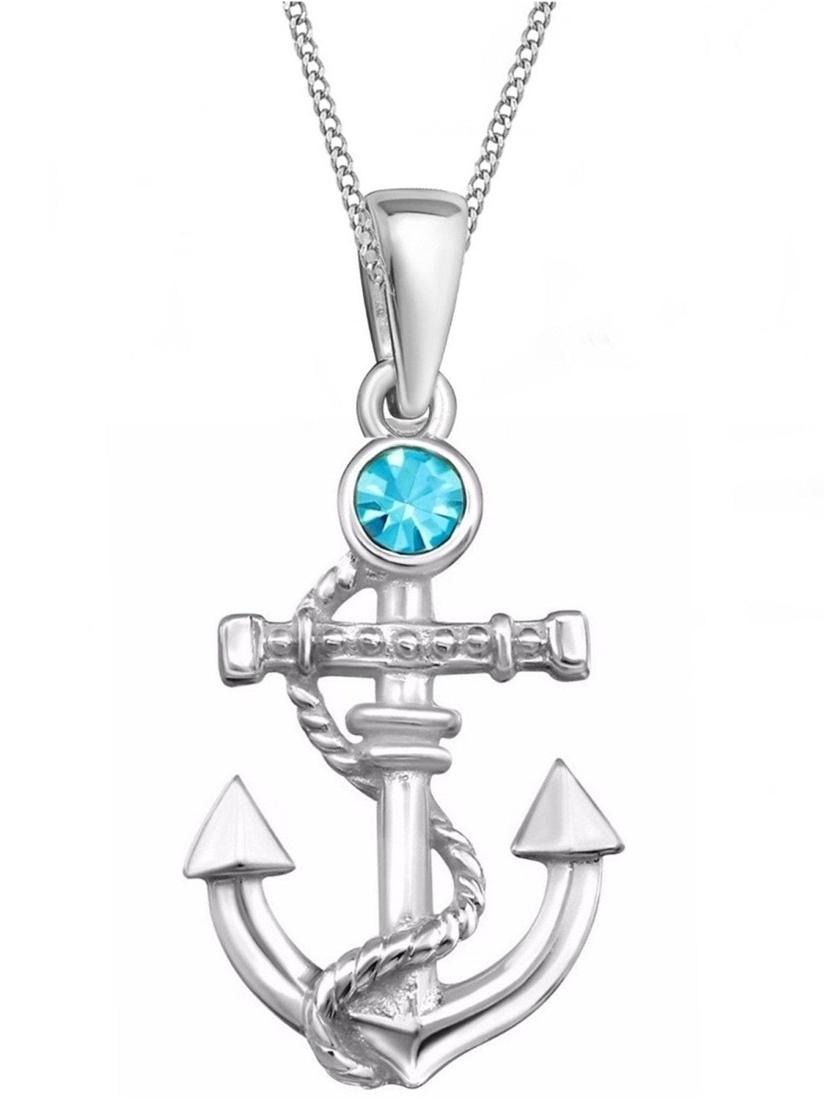 Silberne Anker Kette mit blauem Kristall Anhänger aus 925 Silber bild 1