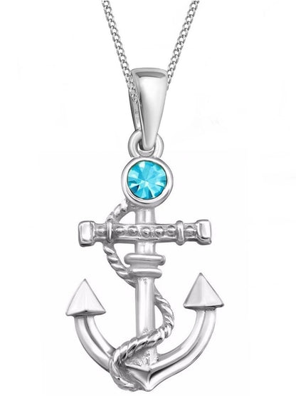 Silberne Anker Kette mit blauem Kristall Anhänger aus 925 Silber bild 1