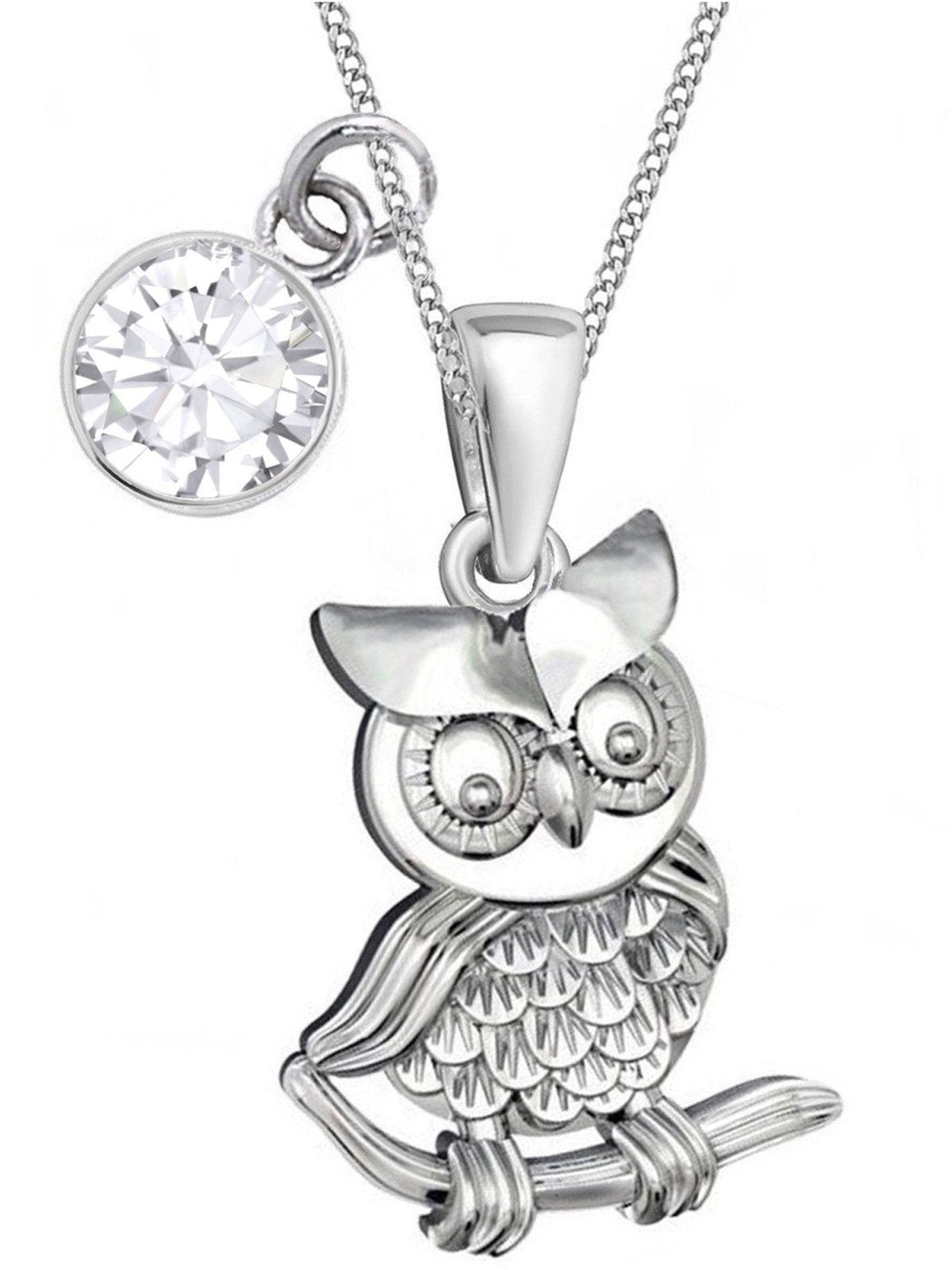 Silberne Eulen Halskette mit Zirkonia Stein aus 925 Silber Bild 1