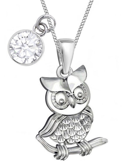 Silberne Eulen Halskette mit Zirkonia Stein aus 925 Silber Bild 1