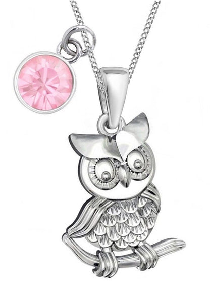 Silberne Eulen Halskette mit rosa Zirkonia Stein aus 925 Silber Bild 1