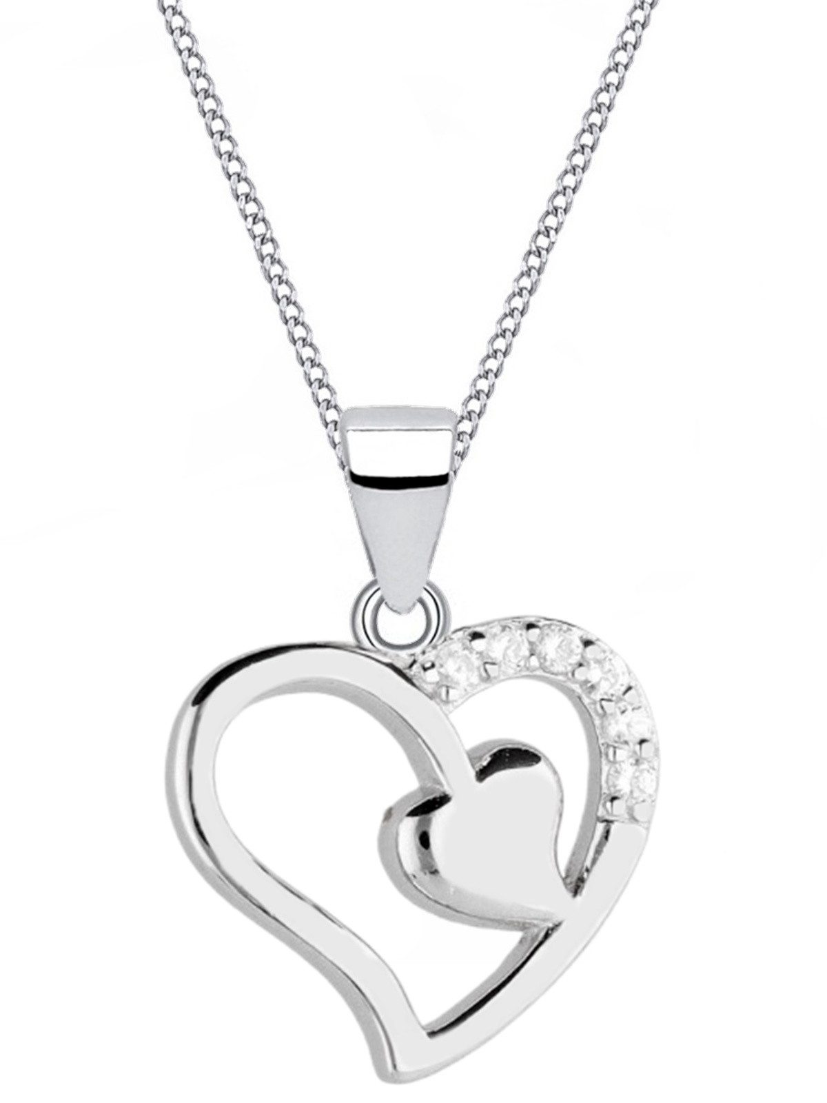Silberne Herzkette aus 925 Sterling Silber mit Zirkonia Bild 1