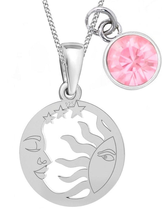 Sonne Mond Sterne Kette für Mädchen aus 925 Silber mit rosa Stein Bild 1
