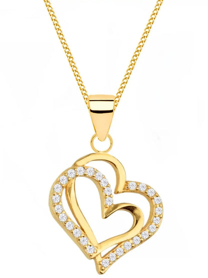 Vergoldete Herz Halskette mit zwei verbundenen Herzen Bild 1