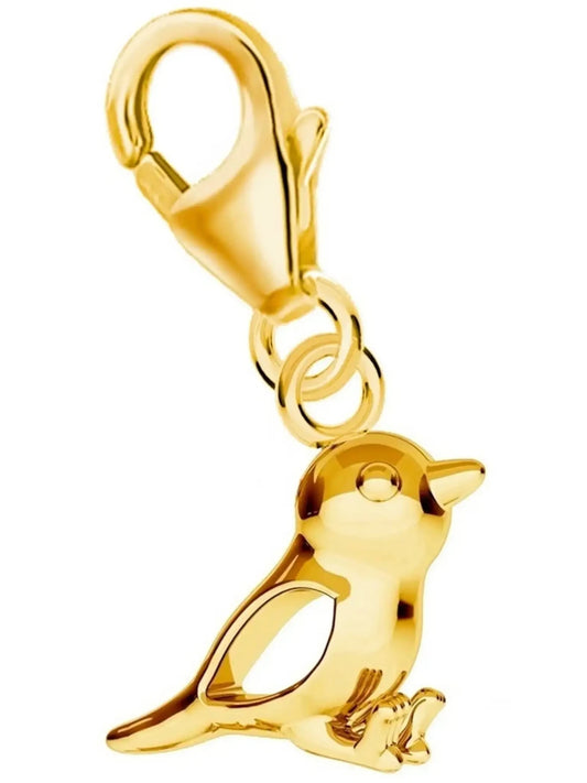 Vogel Charm aus 925 Silber vergoldet - Naturschmuck Anhänger Bild 1
