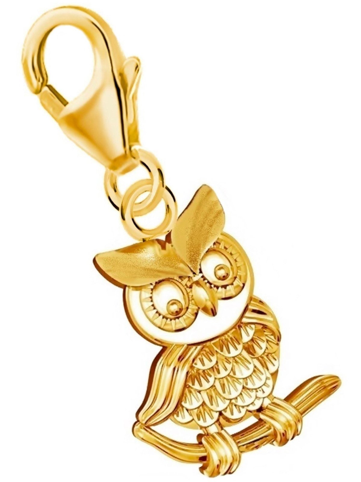 Vogel Charm vergoldet 925 Silber – Eulen Anhänger für Charmkette Bild 1
