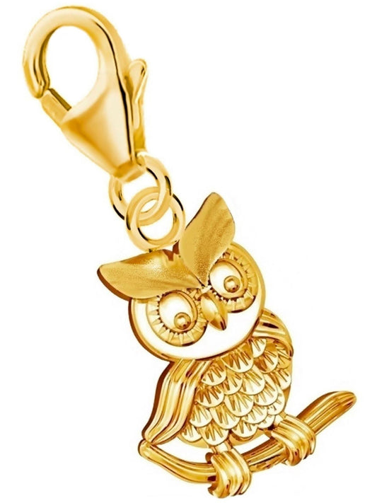 Vogel Charm vergoldet 925 Silber – Eulen Anhänger für Charmkette Bild 1