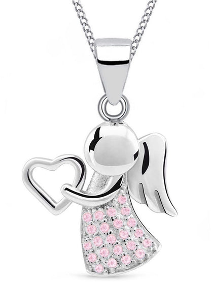 Zarte Schutzengel Halskette aus 925 Sterling Silber mit Rosa Stein Bild 1