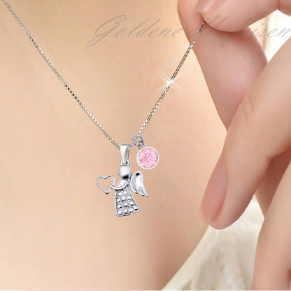 Zarte Schutzengel Kette mit rosa Stein Bild 3