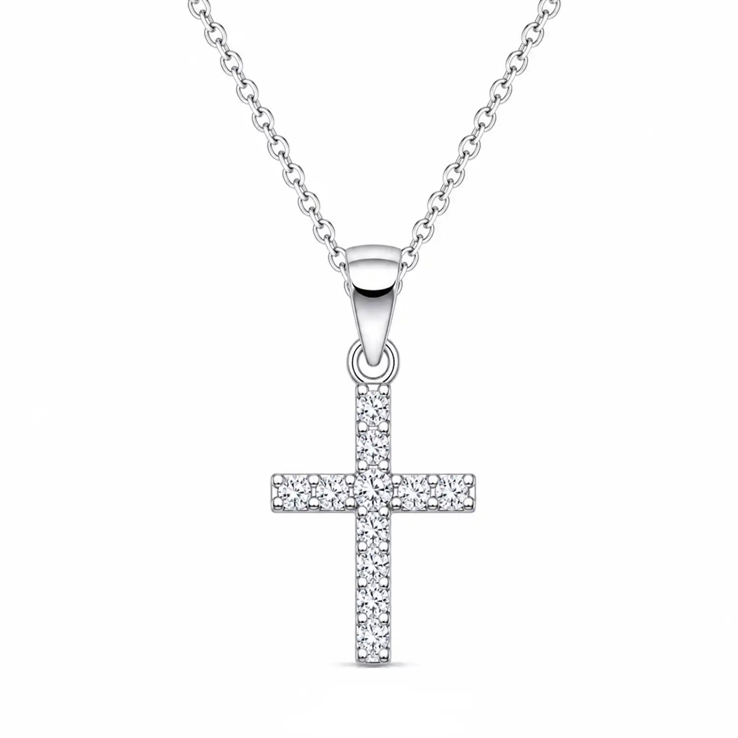 Zarter Kreuz Anhänger mit Silberkette aus echtem 925 Silber mit Stein bild 1