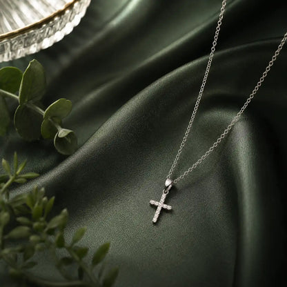 Zarter Kreuz Anhänger mit Silberkette aus echtem 925 Silber mit Stein bild 2