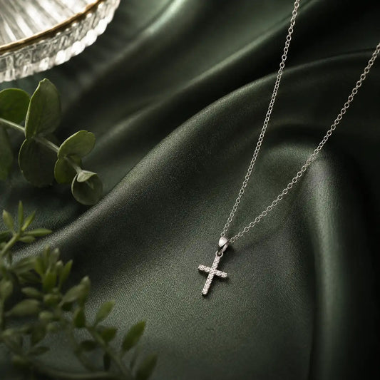 Zarter Kreuz Anhänger mit Silberkette aus echtem 925 Silber mit Stein bild 2