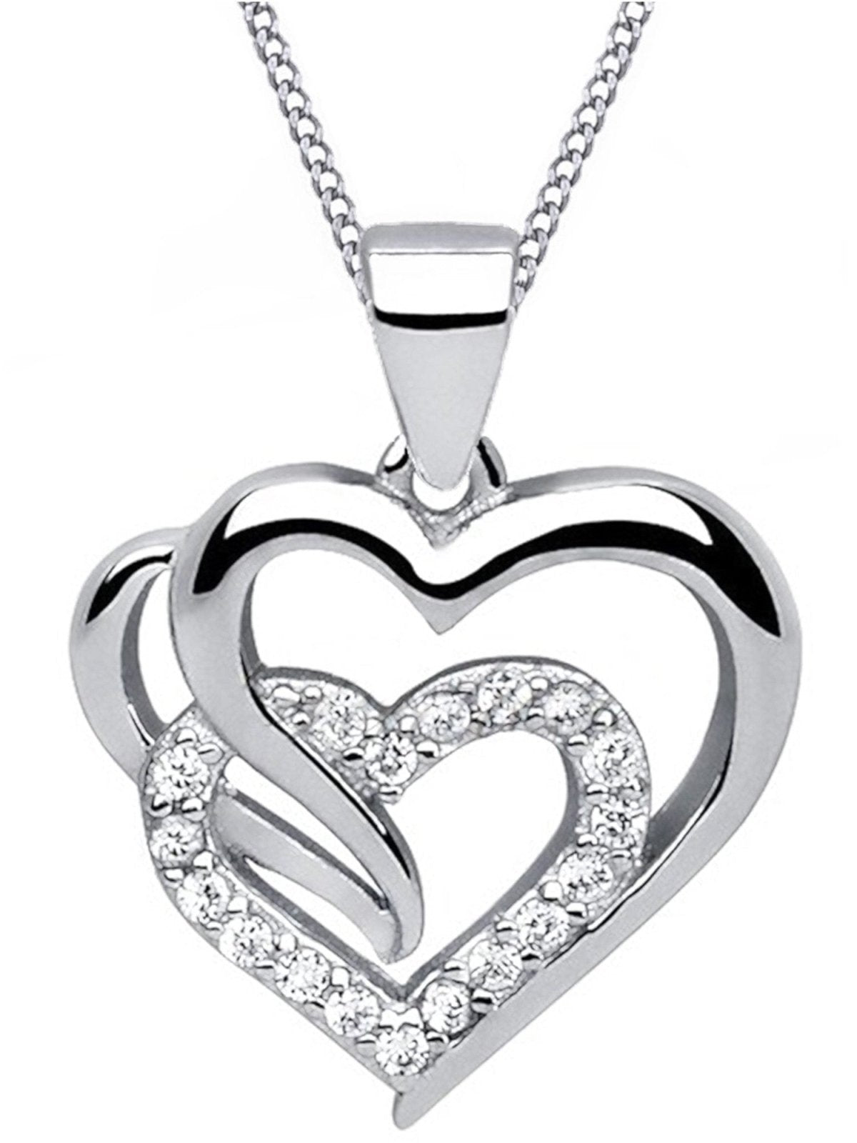 Zwei Herzen Halskette aus echtem 925 Silber mit Zirkonia Bild 1