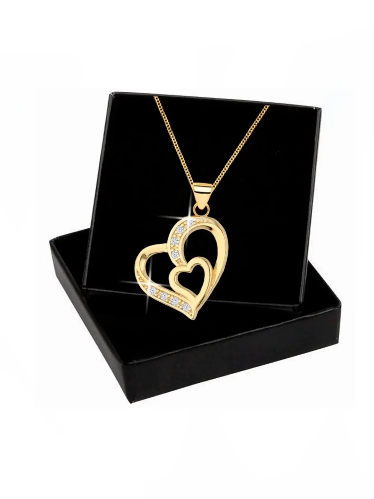 Zwei Herzen Kette aus vergoldetem 925 Silber inkl. Geschenk Etui Bild 3