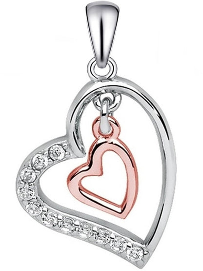 Zweifarbiges Herz Kettenanhänger 925 Silber – Bicolor Anhänger Rosegold