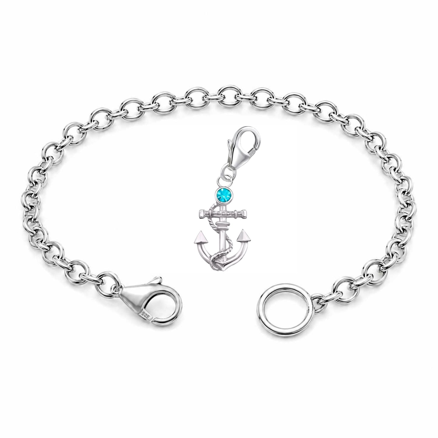 Bettelarmband Set mit Anker Charm-Anhänger aus 925 Silber blau