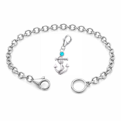 Bettelarmband Set mit Anker Charm-Anhänger aus 925 Silber blau