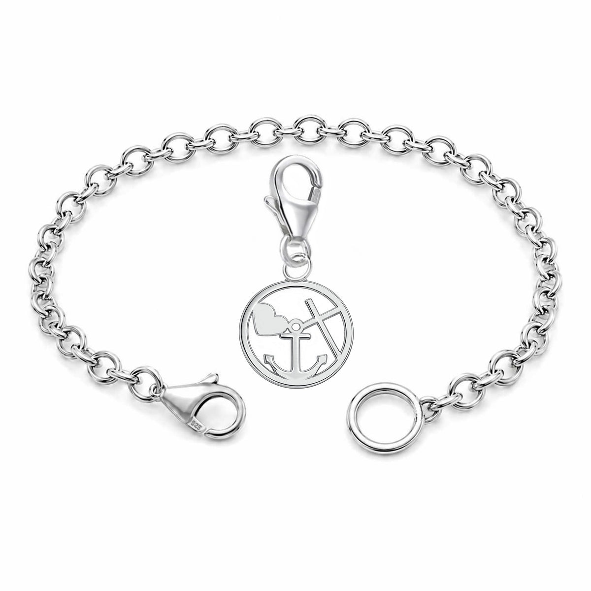 Silber Bettelarmband Set mit Herz, Kreuz, Anker Charm Anhänger Bild 1