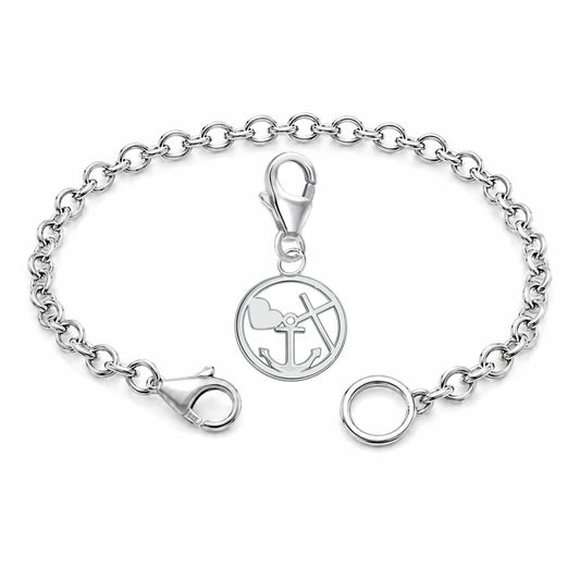 Silber Bettelarmband Set mit Herz, Kreuz, Anker Charm Anhänger Bild 1