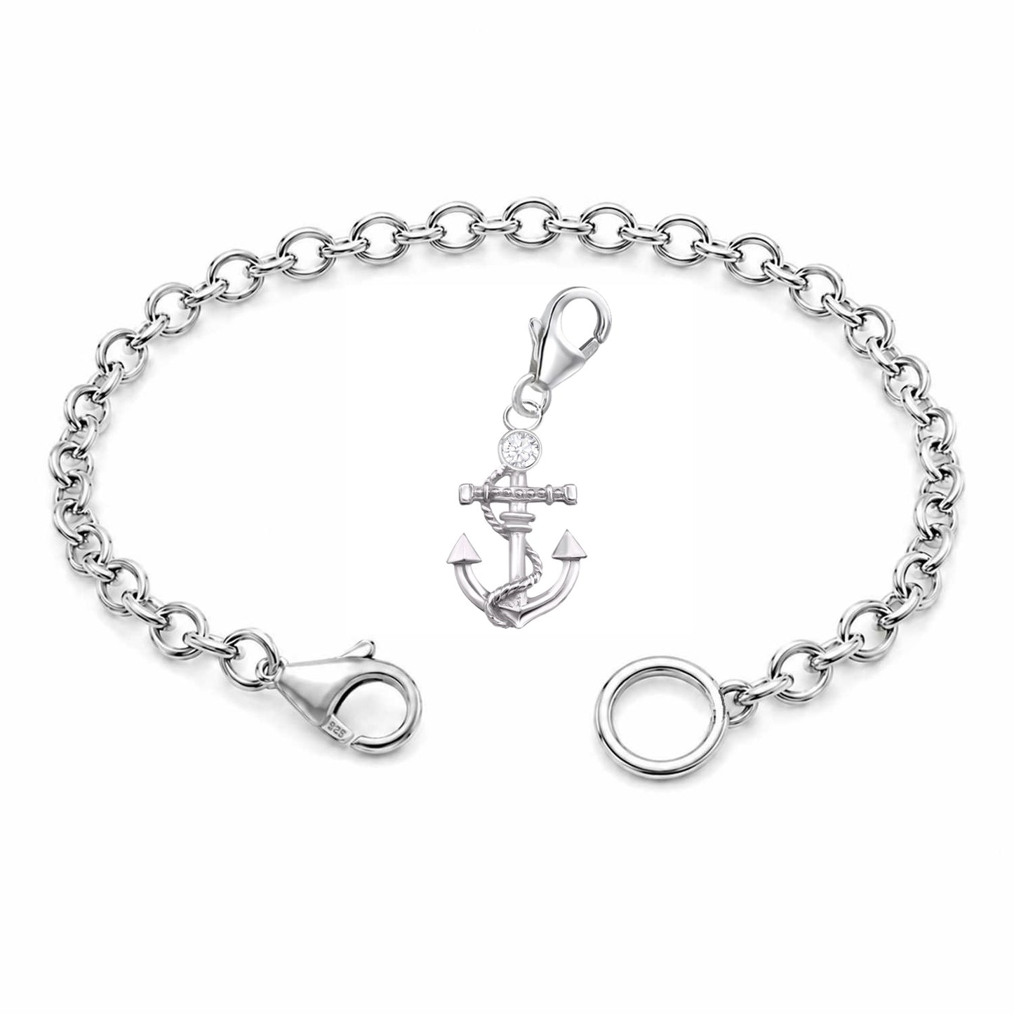 Bettelarmband Set mit Anker Charm-Anhänger aus 925 Silber