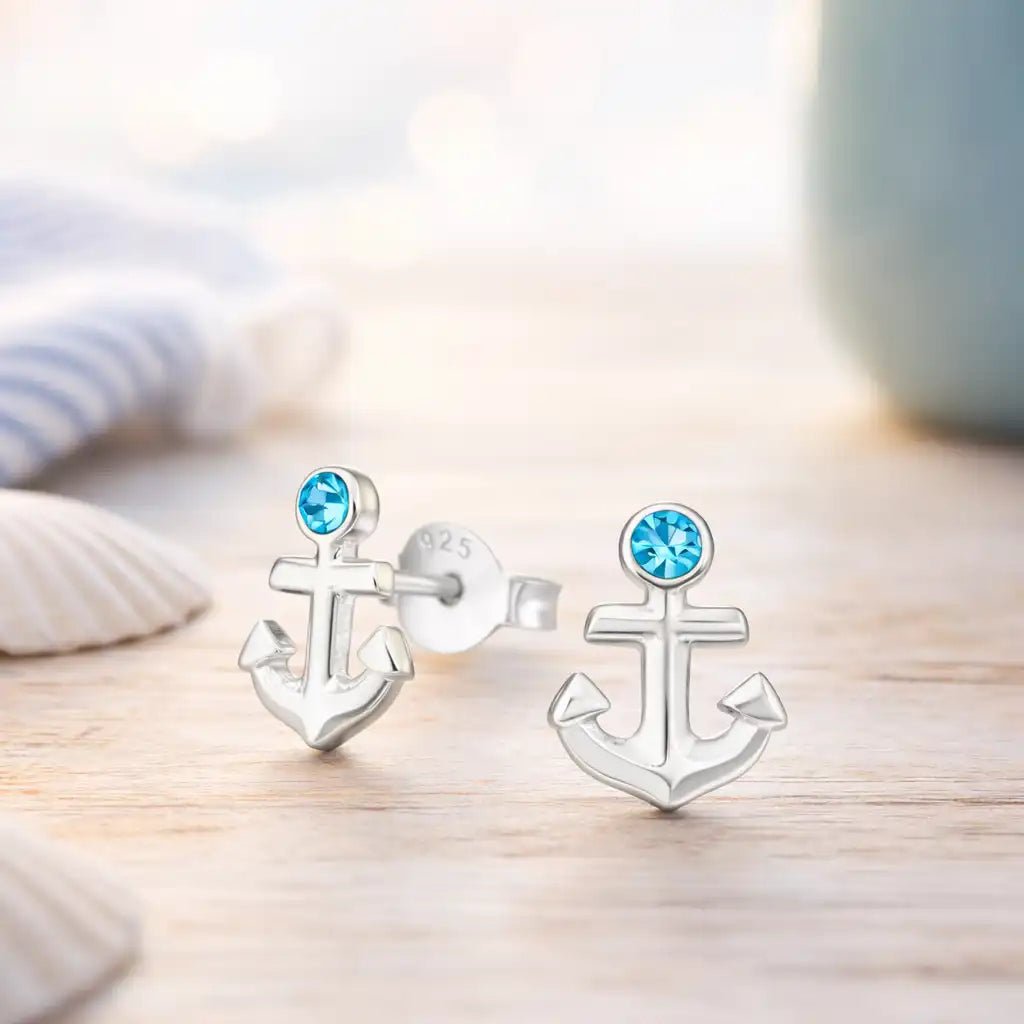 Anker Ohrstecker 925 Silber – Funkelnd & Maritim Blau Bild 3