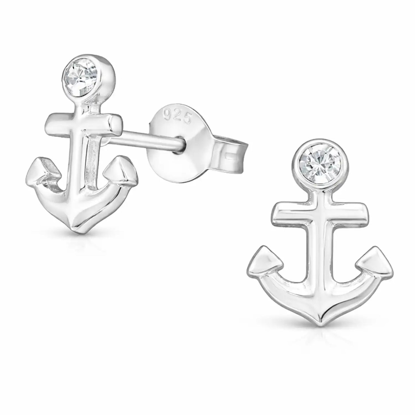 Anker Ohrstecker 925 Silber – Funkelnd & Maritim Weiß Bild 1