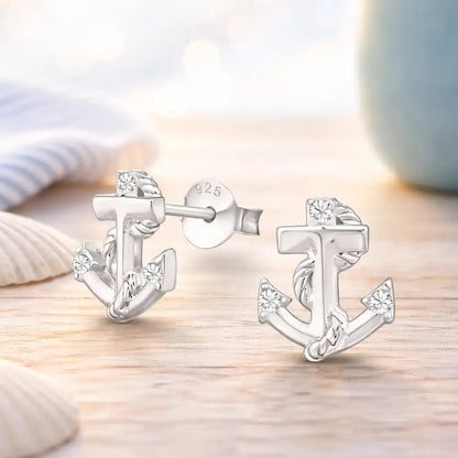 Anker Ohrschmuck Silber 925 mit Stein - Maritim Weiß Bild 3