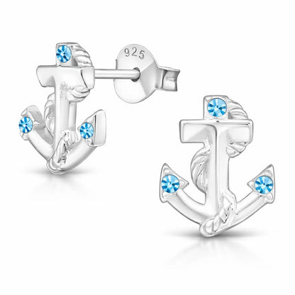 Anker Ohrschmuck Silber 925 mit Stein - Maritim Blau Bild 1