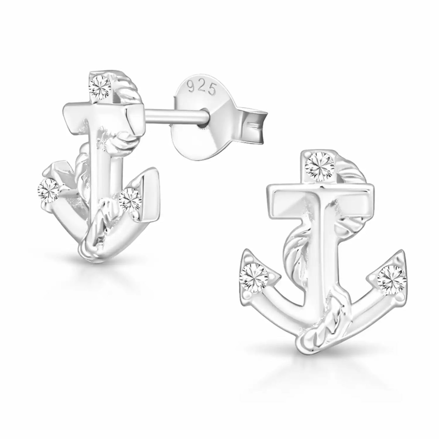 Anker Ohrschmuck Silber 925 mit Stein - Maritim Weiß Bild 2