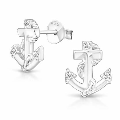Anker Ohrschmuck Silber 925 mit Stein - Maritim Weiß Bild 2