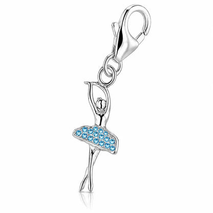 Ballerina Charm 925 Silber - Glitzender Tänzerin Anhänger Blau