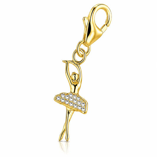 Ballerina Charm gold 925 Silber - Glitzender Tänzerin Anhänger