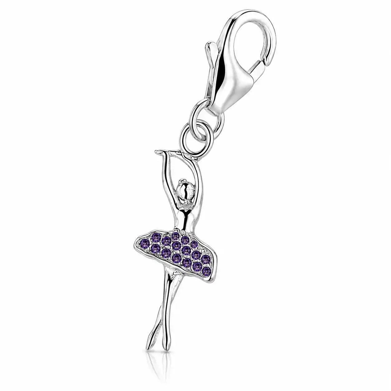 Ballerina Charm 925 Silber - Glitzender Tänzerin Anhänger lila