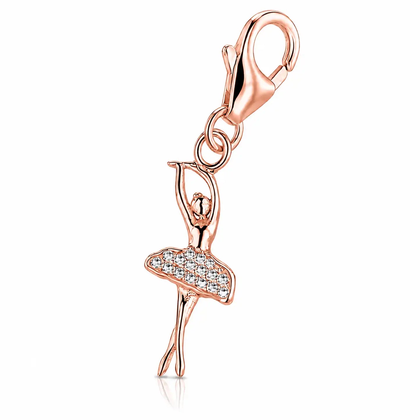 Ballerina Charm 925 Silber - Glitzender Tänzerin Anhänger in rosegold