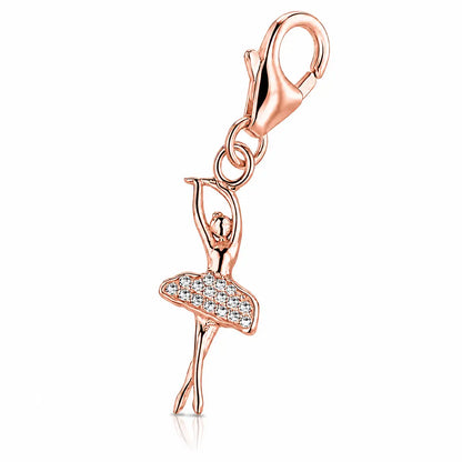 Ballerina Charm 925 Silber - Glitzender Tänzerin Anhänger in rosegold