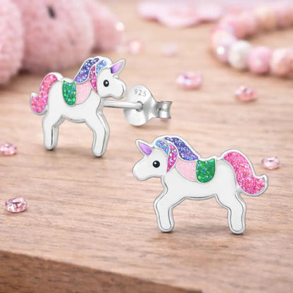 Einhorn Ohrstecker Kinder 925 Silber – Glitzernd Bild 2