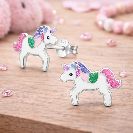 Einhorn Ohrstecker Kinder 925 Silber – Glitzernd Bild 2