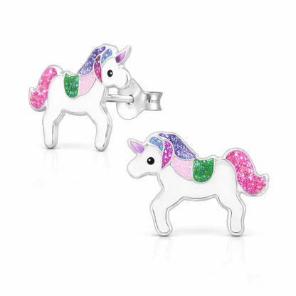 Einhorn Ohrstecker Kinder 925 Silber – Glitzernd Bild 1