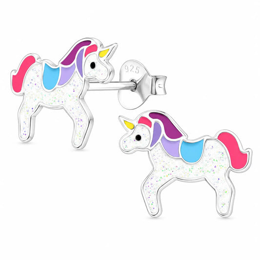 Bunte Einhorn Ohrstecker aus echtem 925 Silber mit Glitzer Bild 1