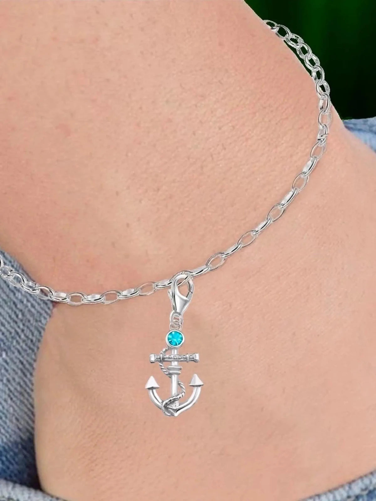 Charm Anhänger Anker Silber mit Blauen Zirkonia Karabiner Armband Bild 2
