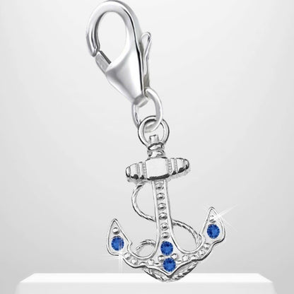 Charm Anhänger Anker Silber mit Blauen Zirkonia Karabiner Bild 3
