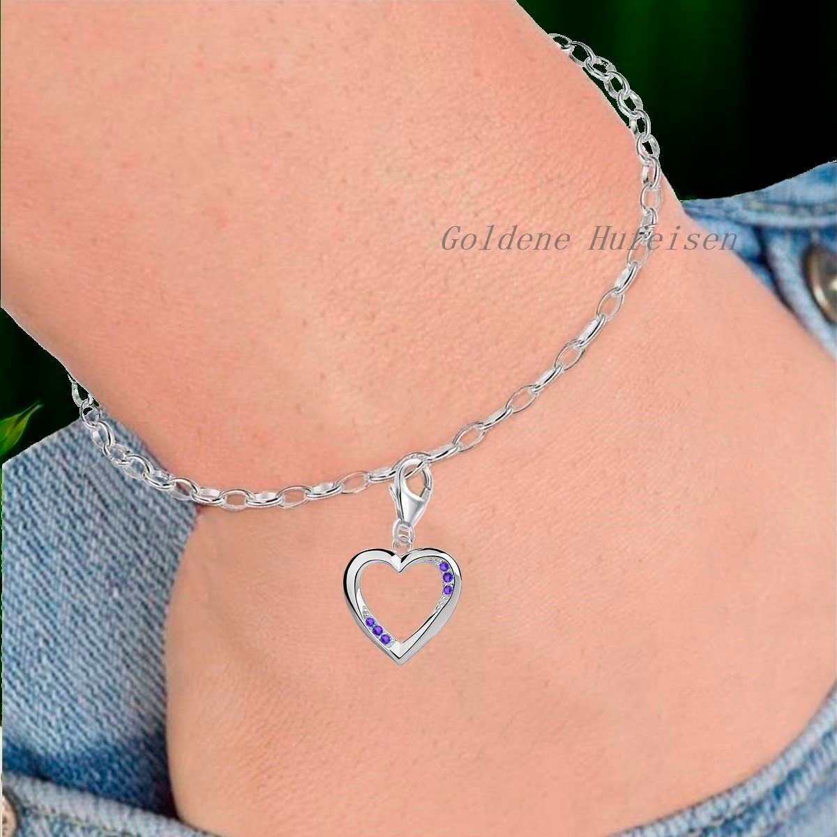 Charm Anhänger Herz Lila Zirkonia 925 Silber Rhodiniert Bild 2