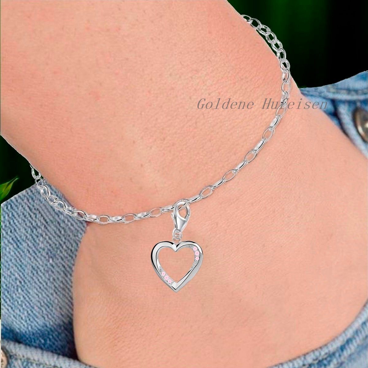 Charm Anhänger Herz Rosa Zirkonia 925 Silber Rhodiniert Bild 2