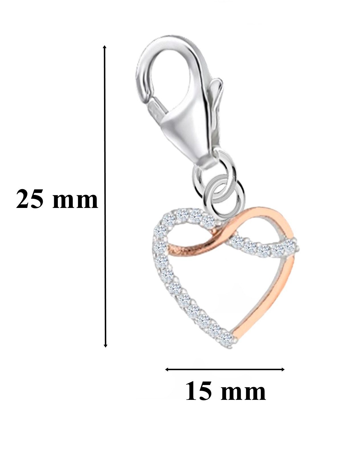 Charm Anhänger Herz Zirkonia 925 Silber Rose Gold Bicolor Bild 2