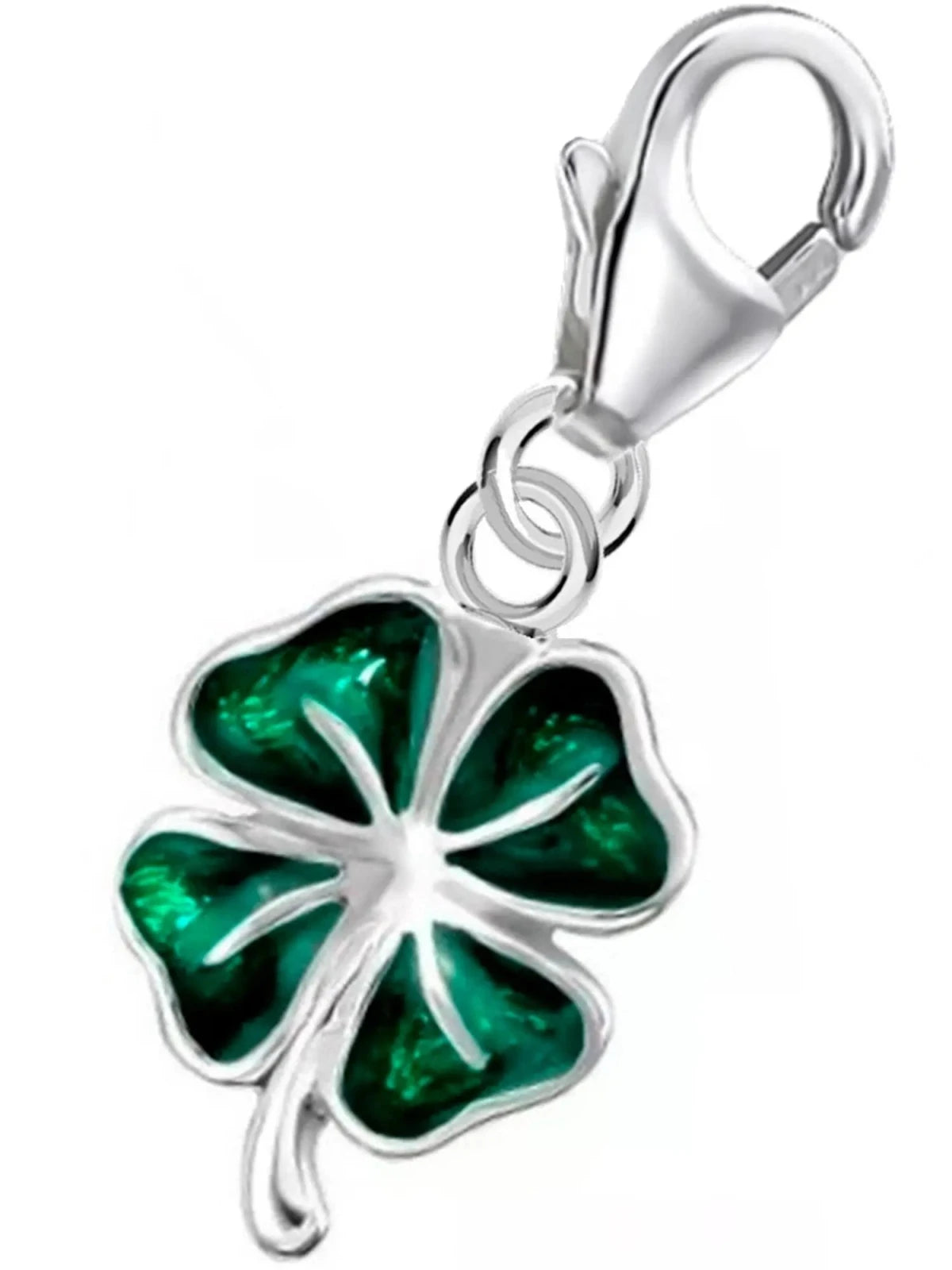 Kleeblatt Charm aus 925 Silber mit grüner Emaille - Anhänger Bild 1