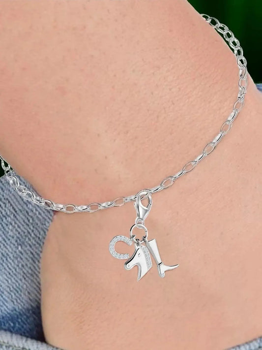Charm Silber Pferd Reiter mit Zirkonia 925 Bild 2
