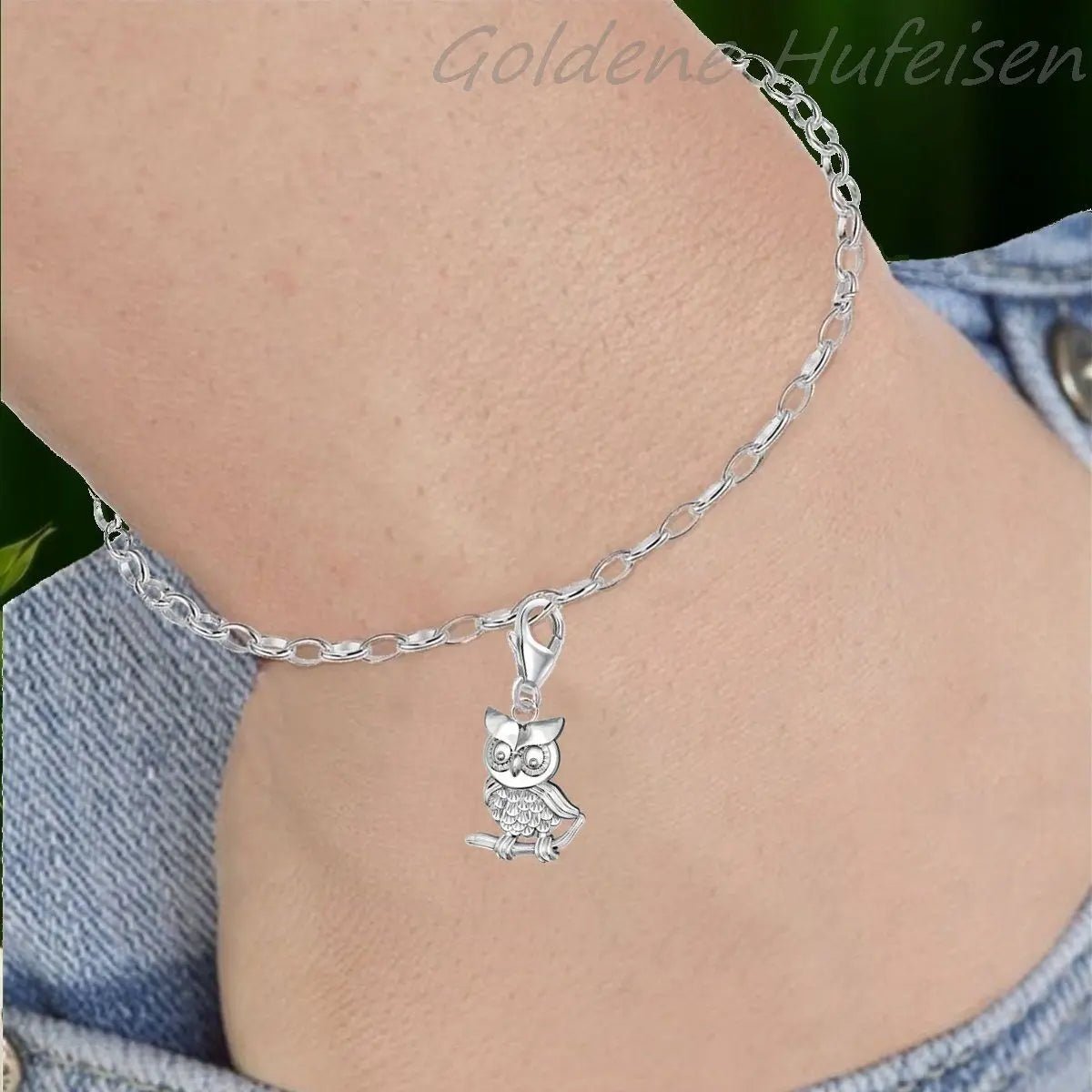 Charm Vogel Silber 925 Eule auf Ast Karabiner Bild 2