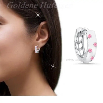 Creolen für Mädchen - Silberohrringe mit rosa Zirkonia Bild 2